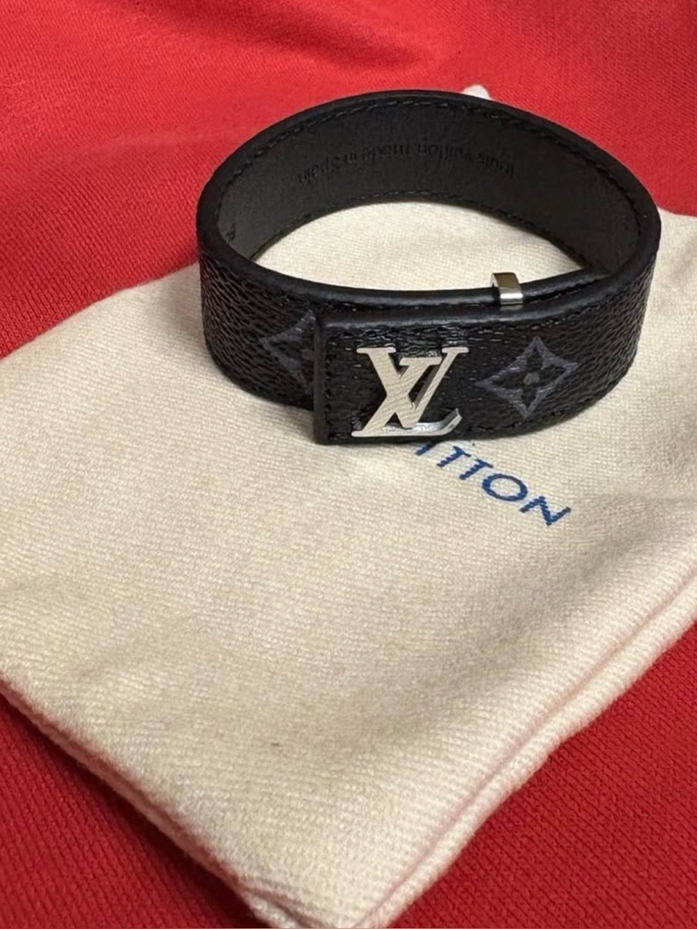 & Other Stories Black Leather Bracelet with Silver LV Accent